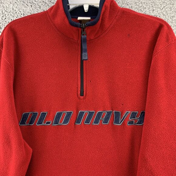 Old Navy Men's Fleece Sweater Sz Large Red Embroidered Logo Quarter Zip Pullover - Picture 3 of 13